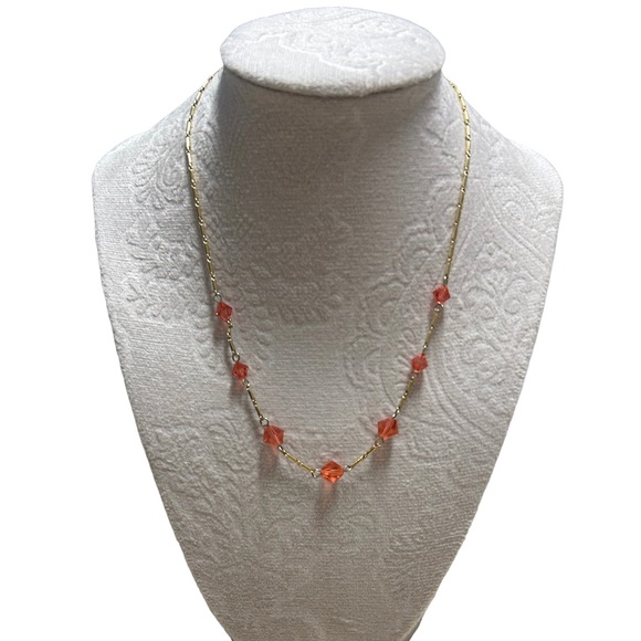 Givenchy Vintage Swarovski Crystal Beaded Necklace‎ Pink Coral - Picture 1 of 7